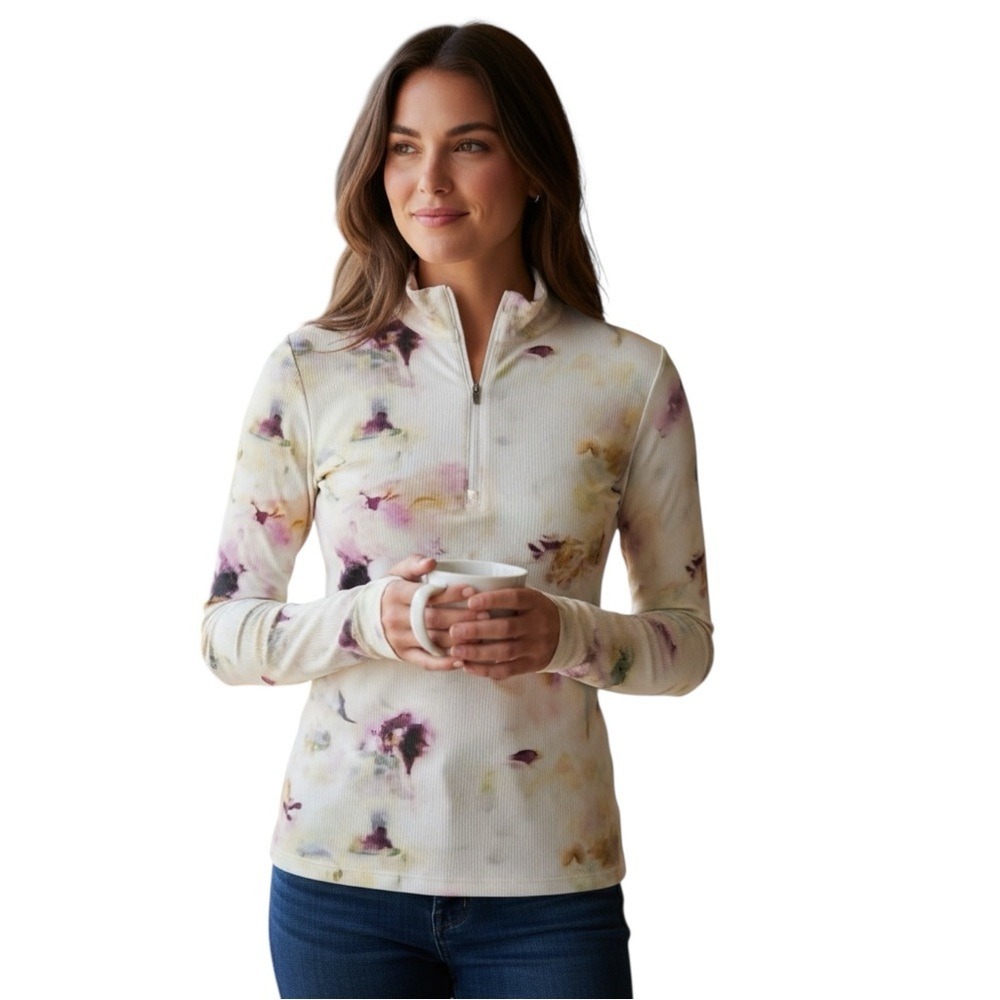 Calia by Carrie Women's UV Long Sleeve 1/4 ZipTop, Color Milk Bath‎ Warm, Sz. XS
